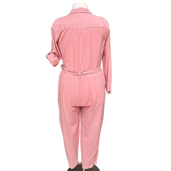 ModCloth Pink Linen Jumpsuit‎ with Belt Size: XL - Picture 5 of 16